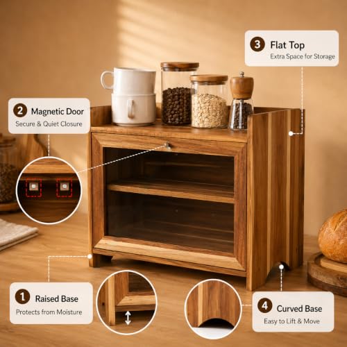 Bread Box for Kitchen Countertop Acacia Wood Bread Bin with 20Pcs Bread Bag by Young Speeds - Used condition - Image 5