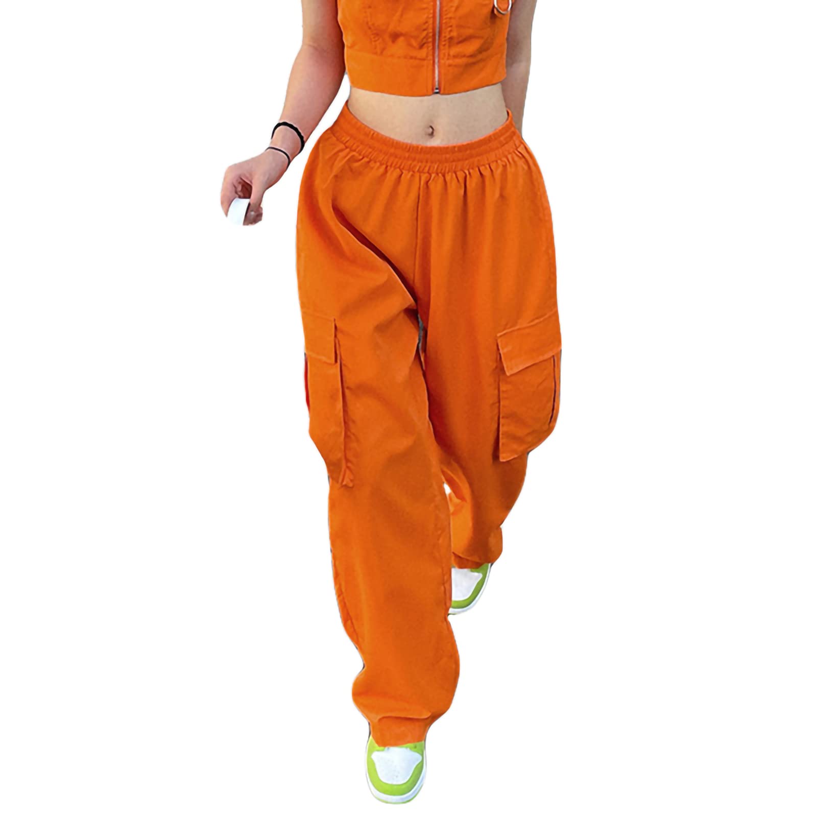 AmuverWomen Y2K Low Waist Baggy Cargo Pants Straight Fit Drawstring Strap Wide Leg Pants Casual Streetwear Trousers