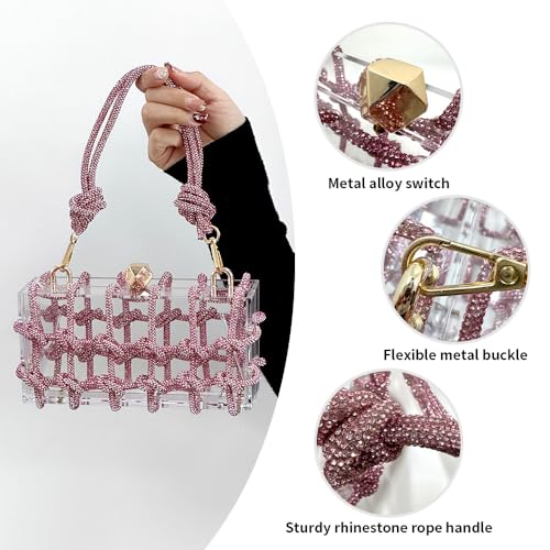 Image of Sparkly Acrylic Clutch Purses for Women with Rhinestone Transparent Bag, Perfect for Bridal Events Prom (Pink)