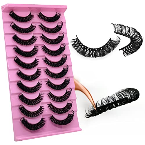 10Pairs 3d Fluffy Russian Strip Lashes, DD Curl Lash Strips, Natural False Lashes Mink, Fluffy Eyelashes Mink, Faux Mink Eyelashes Natural Look, Natural Wispies Mink Eyelashes, Wispy Fake Lashes