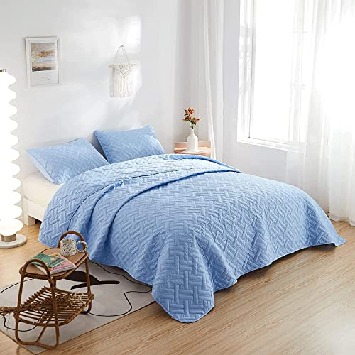 Image of BSB HOME 100% Cotton Ultrasonic 280 Tc Solid King Size Plain Quilted Bed Cover /Bedspread /Rajaai with 2 Pillow Case, (Luxurious, Aqua, 90X100 Inches, 254X228 cm)