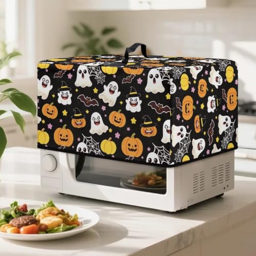 Image of Microwave Oven Dust Cover Decorative Air Fryer Toaster Oven Cover for Indoor Kitchen Halloween Decor, S, Cartoon Ghost Pumpkin Spider-Web Print