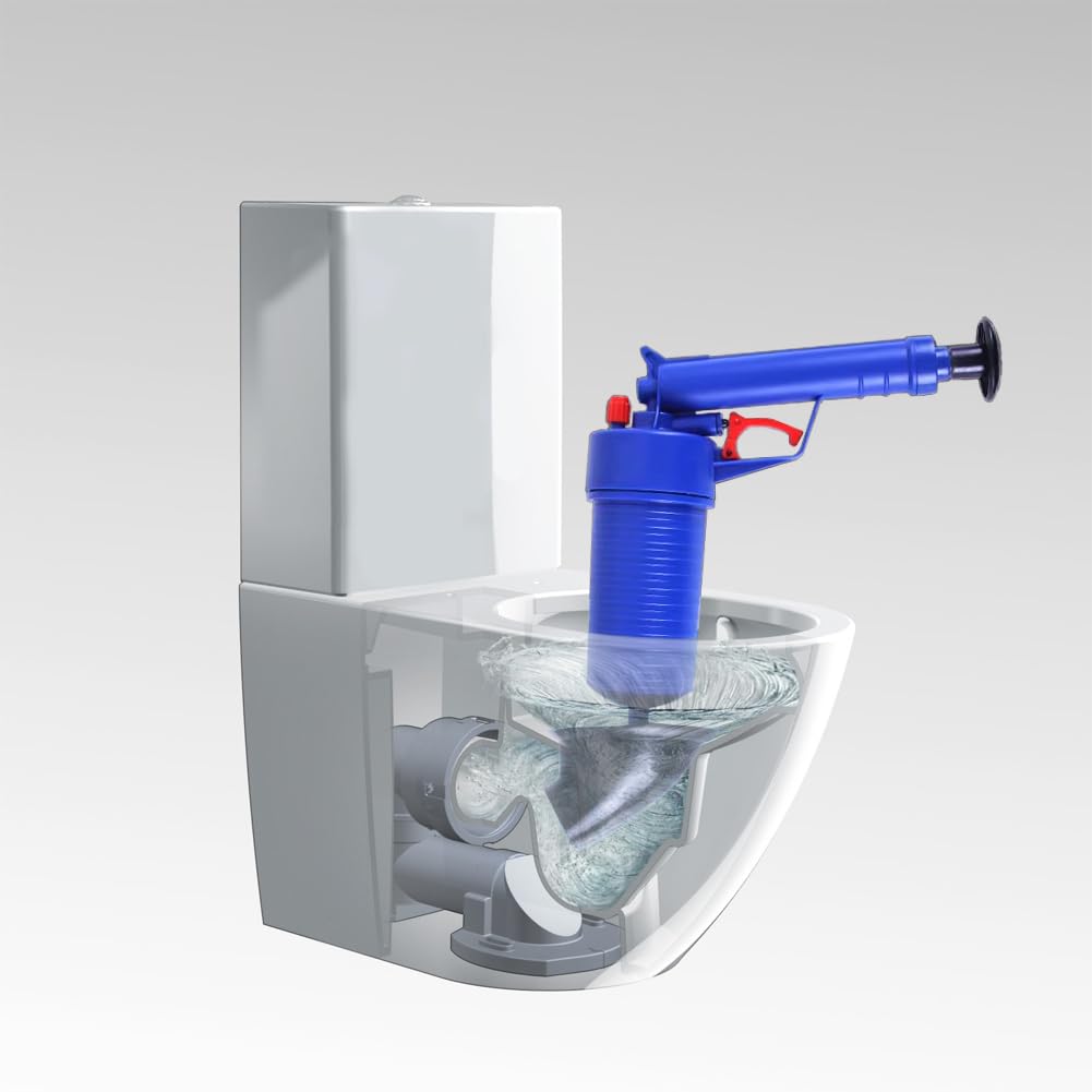 Ensemble de piston à air comprimé pour déboucher les toilettes avec 4 têtes d'aspiration différentes - Pistolet à air haute pression physique puissant pour évier - Outil efficace pour retirer les