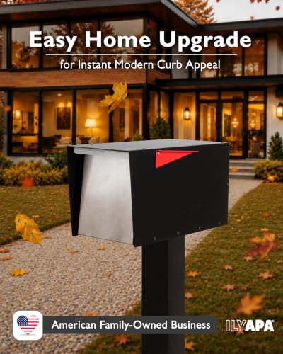 Image of Ilyapa Large Modern Mailbox for Outside - Black - Post Mount