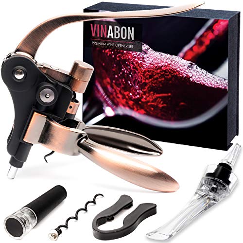 VINABON Wine Opener Set - Manual Wine Bottle Opener Set - Opener for Wine Bottles with Stand - Lever Wine Openers Corkscrew Set - Wine Corkscrew Kit with Elegant Packaging