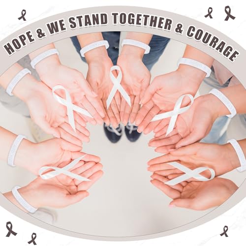 White Ribbon Silicone Bracelets White Awareness Silicone Wristband for Lung Cancer Bone Cancer Awareness2