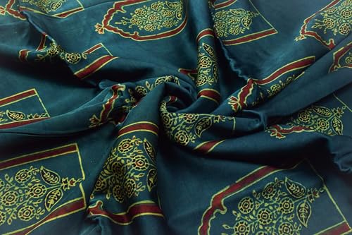 Image of Ethnics of Kutch Women's Ajrakh Modal Silk Natural Dye Hand Block Print Unstitched Kurta Fabric (For Lenght - Refer Bullet Point Below)