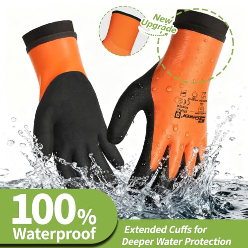Image of Schwer 2 Pairs 100% Waterproof Winter Work Gloves Latex Coated, CR3302-1, M