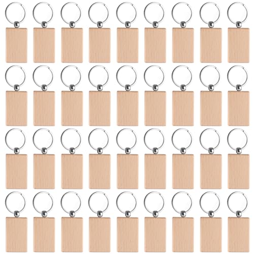 VIDETOL 35 Pièces Porte-clés en Bois, 8,6 cm Porte Clé en Bois, porte clef bois pour Peinture, Sculpture, Décoration et Bricolage
