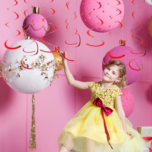 Image of Fumwase Party Swirl Decorations Red Shinny Foil Hanging Swirl Decorations Plastic Streamer for Ceiling Plastic Streamer for Party Decorations Metallic Hanging Swirl Pack of 30