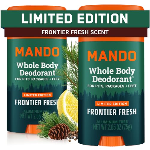 Mando Whole Body Deodorant For Men - Smooth Solid Stick - 72 Hour Odor Control - Aluminum Free, Baking Soda Free, Skin Safe - 2.6 Ounce (Pack of 2) - Frontier Fresh