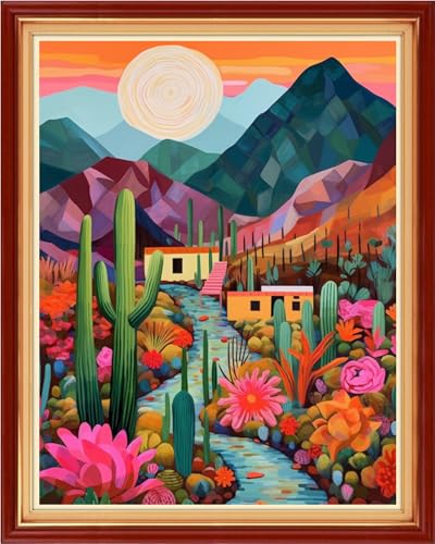 Image of Magxvouy Cross Stitch Kits Stamped Full Range of Embroidery Kits,Cross Stitch Patterns Needlework Kits for Beginners 11CT Printed Kits&Cactus Home 16x20 inch