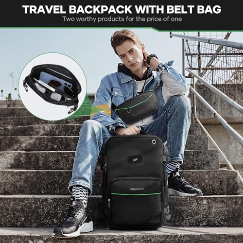 Maelstrom Travel Backpack for Men Women, 35L Carry on Backpack for Traveling on Airplane,with Belt Bag&Shoe Compartment, - Additional View