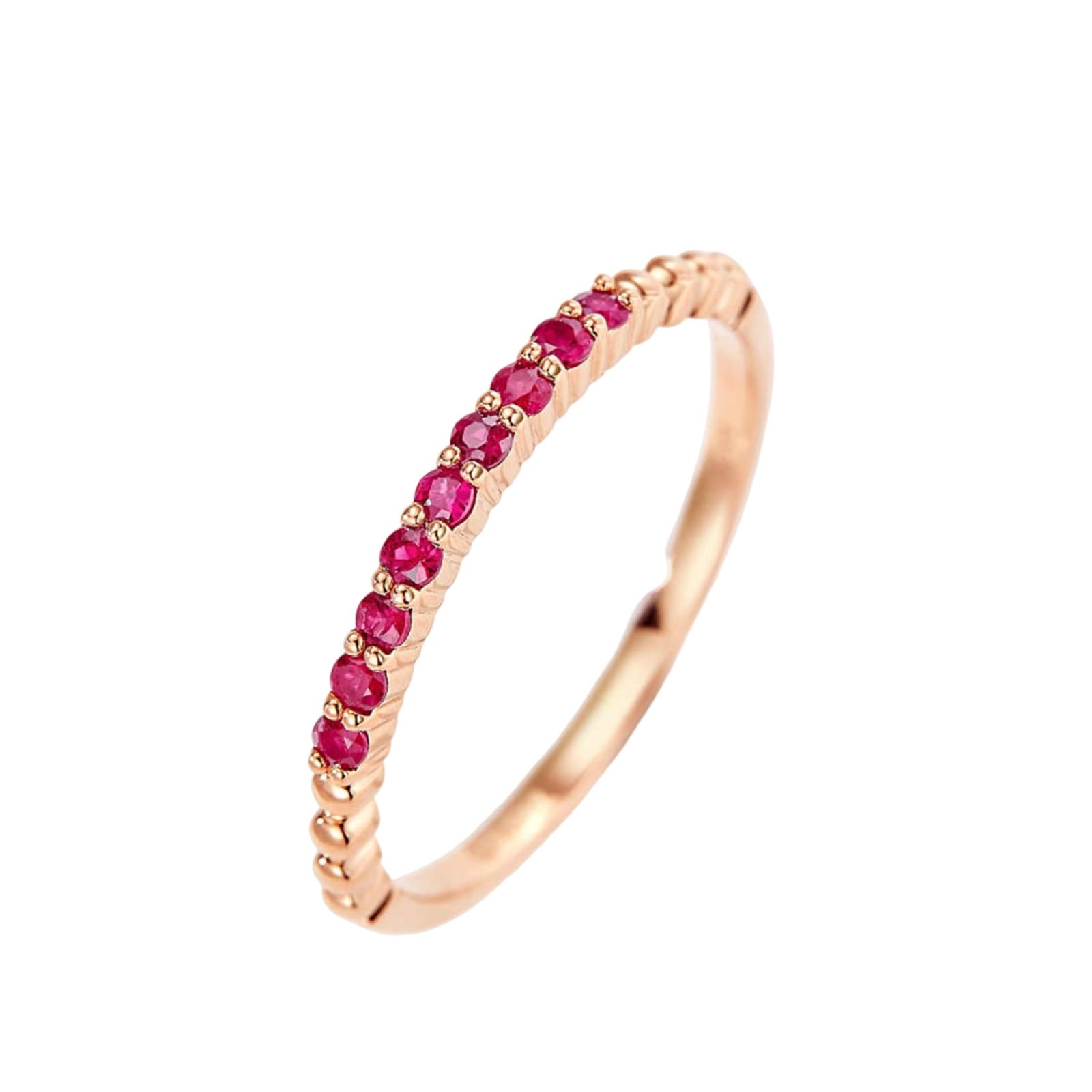 Anillo de boda para mujer, oro rosa, rubí, oro real, alianzas de media eternidad para mujeres