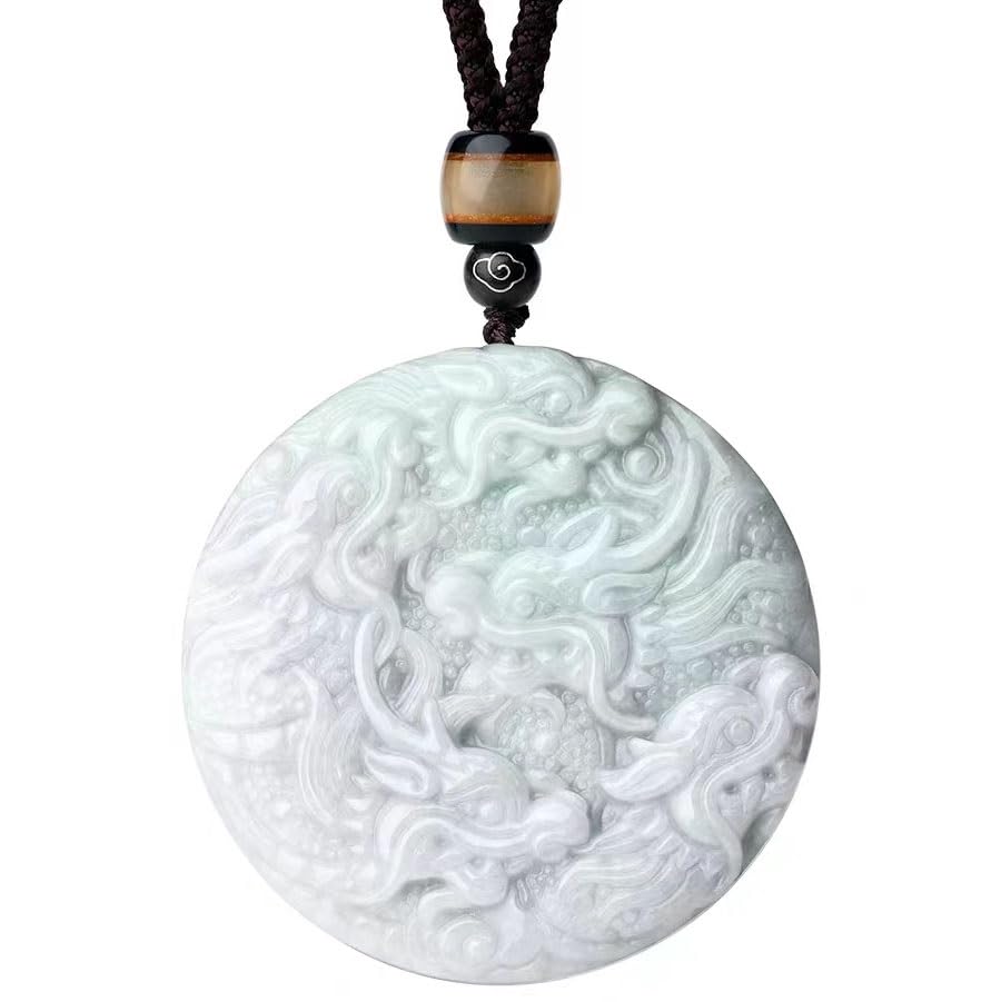 Collier dragon en jade blanc pour surmonter le stress, amulette protectrice de 5.4cm