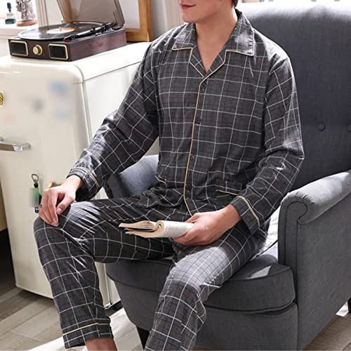 Loungewear Pajamas Sets for Men Flannel Cotton Warm Plaid Sleepwear Set Winter Long Sleeve Button Down Nightwear Suit2