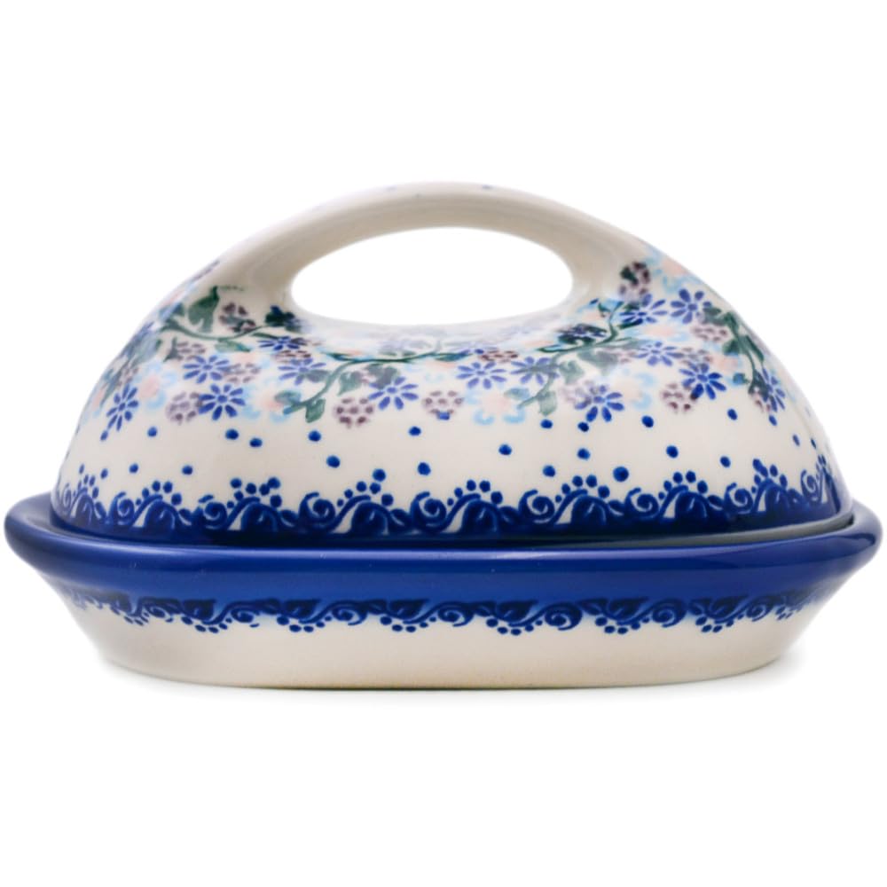 Authentic Polish Pottery Butter Dish Signature UNIKAT in Stormy Vines Design Handmade in Boles?awiec Poland by Ceramika Bona + Certificate of Authenticity