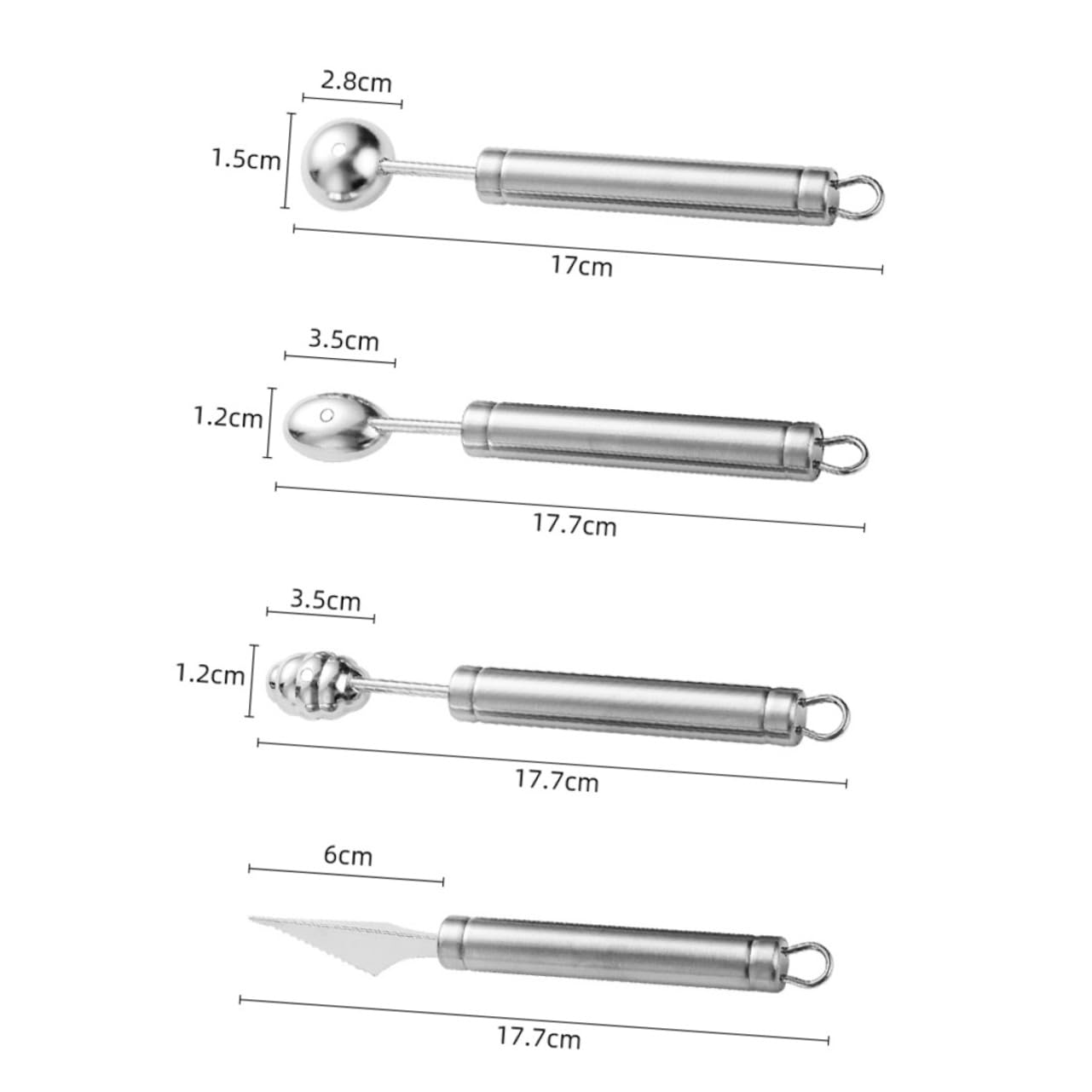 LALADEFIEE 4pc Set of Stainless Steel Melon Ballers Fruit Baller Scoops Comfortable Grip for Everyday Use