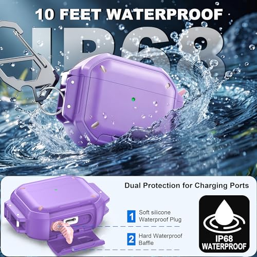 Image of RFUNGUANGO IP68 Waterproof AirPods Pro 3 Case with Lock, Purple