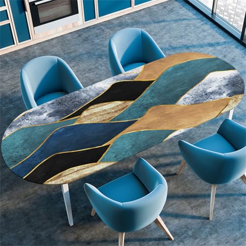 Treer Mantel Oval con Bordes Elástica Diaria,Mantel para Mesa Libre de Arrugas,Mantel Mesa Oval Ajustable Protector de Mesas Oval Manteles Antimanchas para Fiestas de Comedor (Montañas,107x165cm)