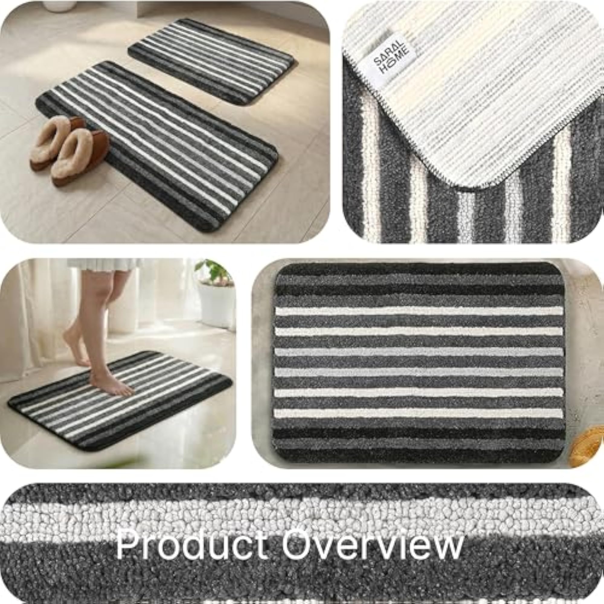 Microfiber Black Bathmat & Runner, 40X58, 40X100 cm