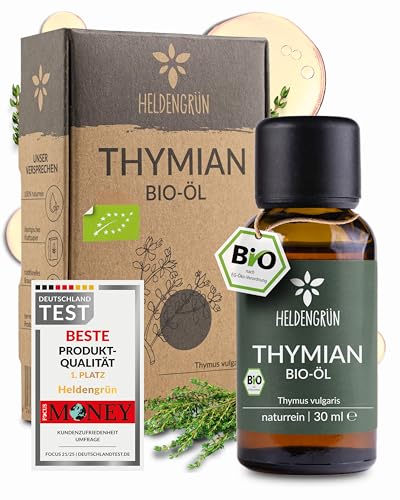 Heldengrün® BIO Thymianöl [100% NATURREIN] Zertifiziertes Lebensmittel zum Einnehmen - Thymian Öl aus Griechenland - Ätherische Öle Thymian, Tyhme Oil