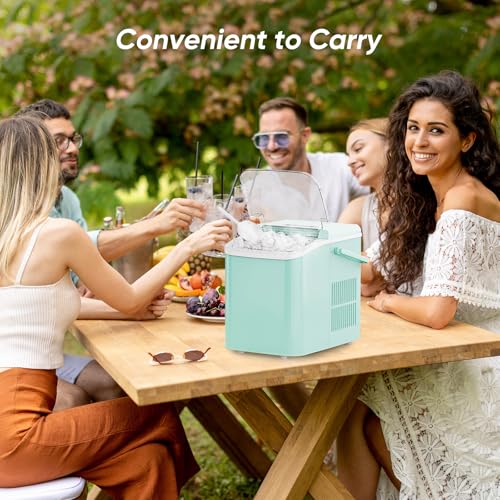 Image of DUMOS Countertop Ice Maker with Handle, 26lbs /24H Portable Ice Machine | 9 Bullet Cubes Ready in 6 Mins, Self-Cleaning, Quiet Compact for Home, Kitchen, RV, Camping, Bright Green