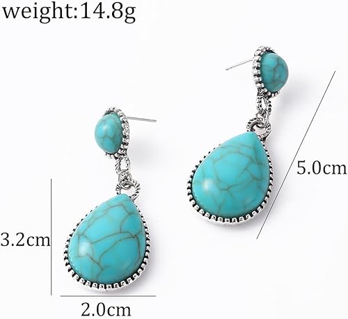 Miniatura 2 de Turquoise Bohemian Dangle Earrings for Women, Turquoise Dainty Teardrop Drop Earrings Boho Hoop Healing Stone Earrings Jewelry Gifts