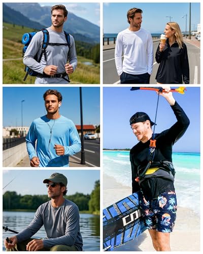 Tansozer Langarmshirt Herren UV Schutz Schwimmshirt Langarm Funktionsshirt Sommer Tshirt Leicht Dünn Longsleeve Sport, Weiß, L