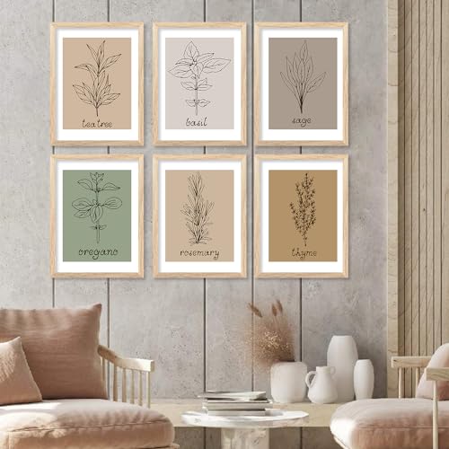 Image of kotart Kitchen Herbs Digital Painting for Restaurant Wall Decoration - Minimal Cooking Art Prints Living Room Bedroom Office Decor (14X20 Inch, F) Pack of 6