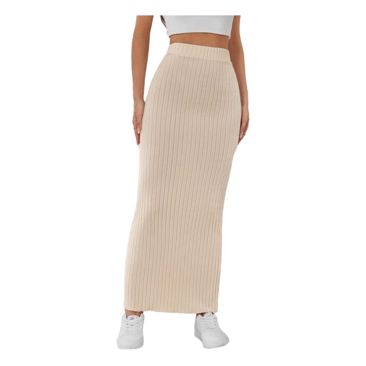 Spódnice damskie z wysokim stanem, z bocznym szwem slim fit, dzianinowa spódnica midi, sukienka na co dzień, khaki-XL