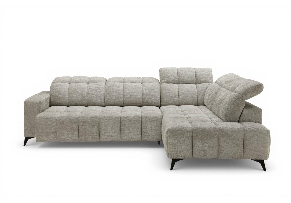 Canapé d'angle relax électrique en velours chiné beige ALVAR - Angle droit
