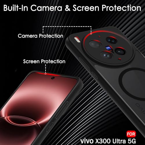 Image of TheGiftKart Hybrid Shockproof Back Cover Case for Vivo X300 Ultra 5G Compatible with MagSafe | Camera Protection Module | Hard Back Cover Case (PC & TPU, Translucent Smoke Matte Back, Black Sides)