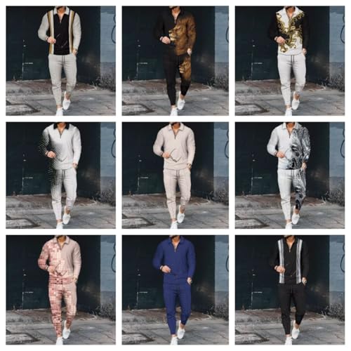 Men's Polo Track Suit Sets Long Sleeve Mens Outfits 2 Piece Fashion Sweatsuit Comfy Casual Set for Men 6