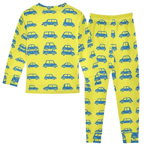 Pajama Sets Long Sleeve Blue Cars on Yellow Soft Comfy Sleepwear 2 Piece PJS 3-8T3