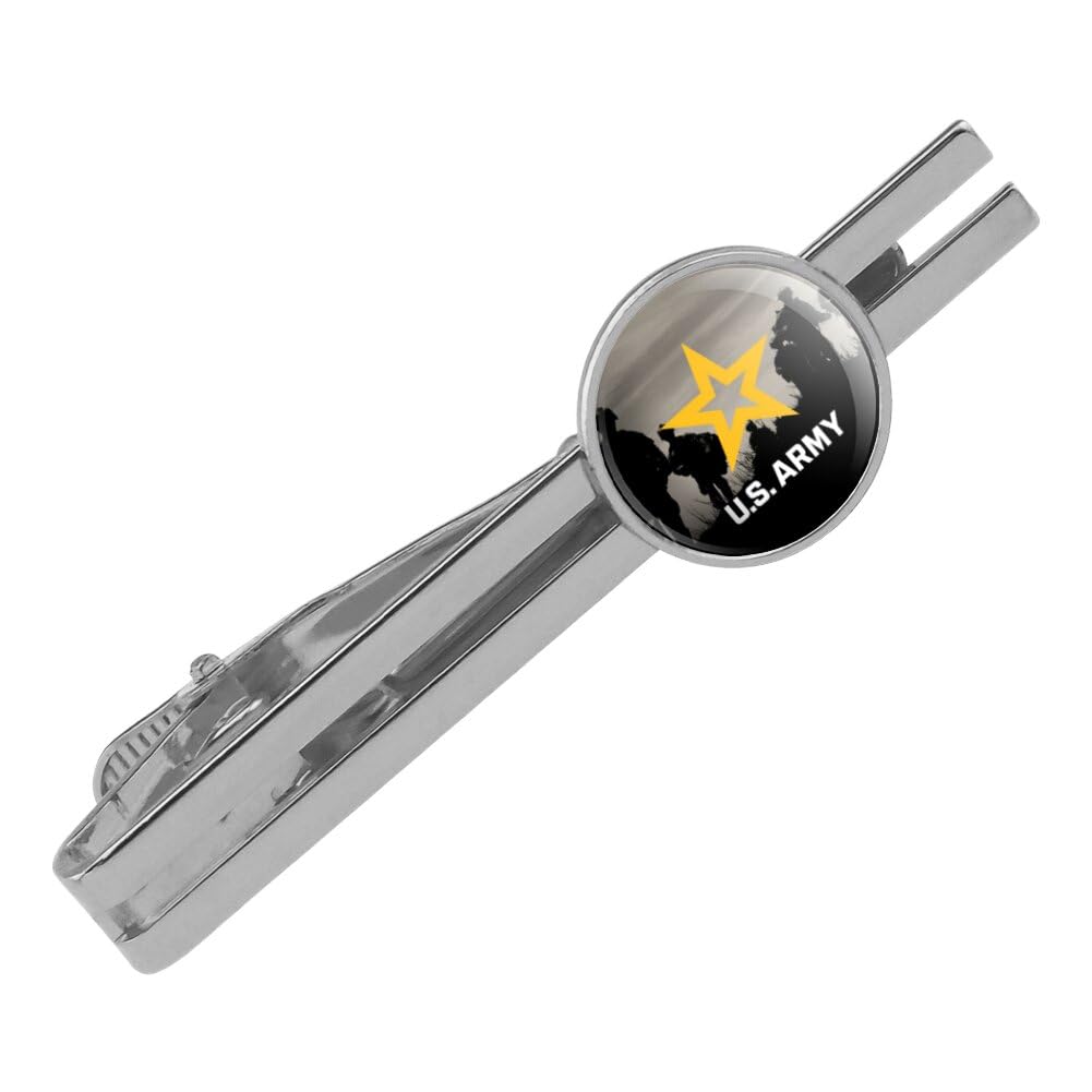 GRAPHICS & MORE U.S. Army Logo with Soldier Silhouettes Round Tie Bar Clip Clasp Tack Silver Color Plated