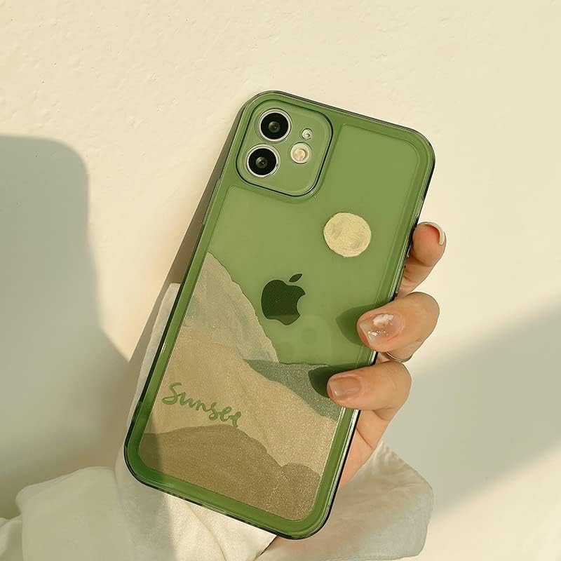 ZTOFERA Case for iPhone 11 6.1 inch, Clear Soft Bumper Protective Retro Color Snow Mountain Moon Transparent Phone Case - Green