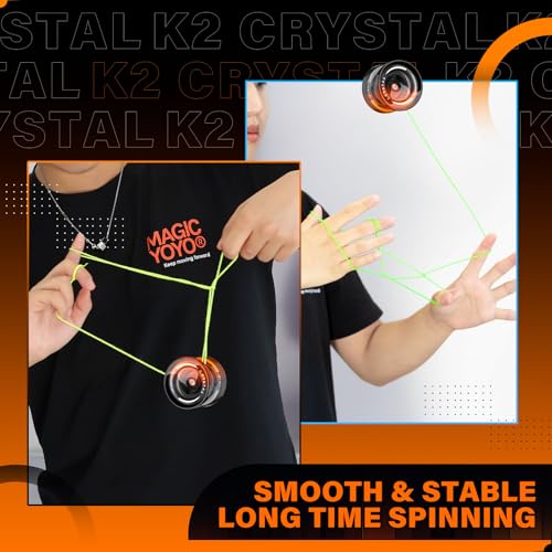 Image of MAGICYOYO K2 Crystal Professional Responsive Yoyo for Kids Beginners Extra Unresponsive Yoyo Bearing Pro Plastic Trick Yo-yo for Adults+12 Yo-yo Stings+Bearing Removal Tool+Storage Bag-Black Orange