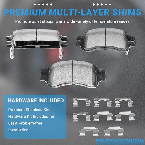 Image of Brake Pads Front and Rear Compatible with Chevy SSR Trailblazer EXT Traverse, Buick Enclave Rainier, GMC Acadia Envoy XL, Isuze Ascender, Saab 9-7X Brake Pads Semi-Metallic D1169-8282 D883