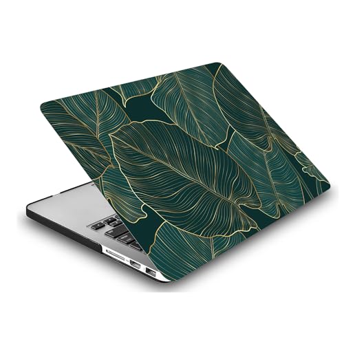 Funda Dura Compatible con Macbook Air 13,6 Pulgadas 2022 2024 M2 M3 Versión Modelo A2681 A3113 con Pantalla Retina Touch ID, Plástico Carcasa Delgada Cubierta Protectora, Hojas Verdes