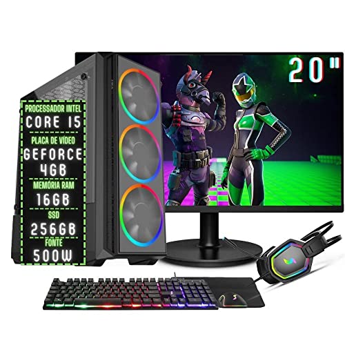PC Gamer Completo 3green Play Intel Core i5 16GB RAM Placa de vídeo Geforce 4GB SSD 256GB Monitor 20