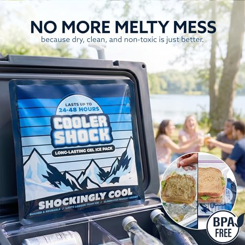 Image of Cooler Shock Reusable Ice Packs for Cooler - Long Lasting Cold Freezer Packs for Coolers and Lunch Boxes - Cooler Ice Packs for Camping Gear, Fishing, Road Trips, Beach Must Haves