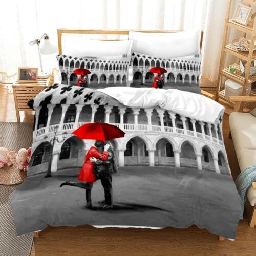 Parure de lit 240 x 260 cm grise en microfibre avec 2 taies d'oreiller pour couple