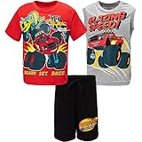 Blaze and the Monster Machines Stripes Zeg Toddler Boys Pullover T-Shirt Tank Top and Bike Shorts French Terry 3 Piece Outfit Set Black/Red/Grey 4T