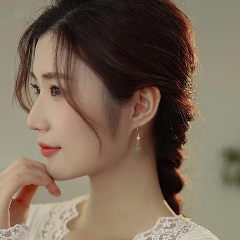 Natural Hetian Jade Earrings for Women, Dainty Lucky Green Real Jade Charm Pendant Ear Jewelry Studs, Handmade Ear Jewelry Stud Earrings Drop Earrings for Mom Lover Her - Image 3