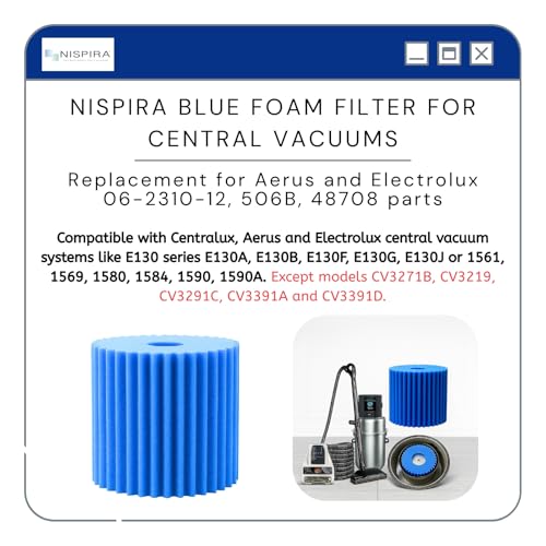 Image of Nispira 506B Foam Dust Filter Replacement for Electrolux Centralux Aerus Central Vacuum 1561,1569,1580,1584,1590,1590A E130 Series, E177A Blue Scalloped, 1 Pack