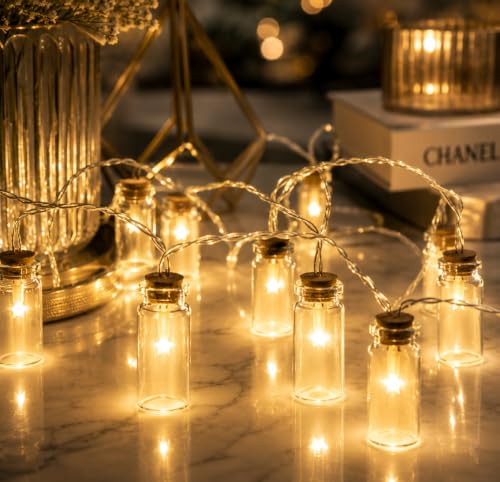 Image of MoonlitDreams Jar Shape LED String Fairy Light 14 LED 3 Meter Night Light for Home Decor, Plastic Jar String Lights for Bedroom Decor, LED Light for Indoor, Outdoor Decoration (Warm White, Plug-in)