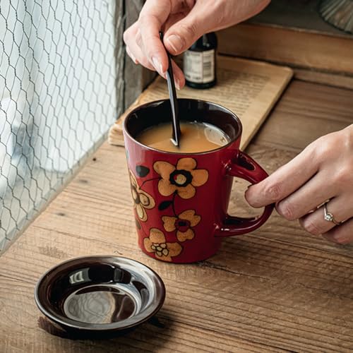 Taza de cerámica 12 oz con tapa y cuchara rojo miniatura 3