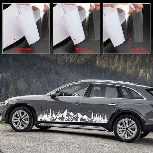 Image of TOMALL 1 Pair Fir Mountain Forest Vinyl Decals for Car Body Door Sides Universal Waterproof Tree Graphic Stickers Decoration for Travel Trailer Camper Vehicles SUV Truck Off-Road (Large-White)
