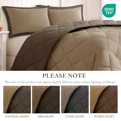 Image of Madison Park Essentials Larksppur Reversible Down Alternative 3M Scotchard Comforter Mini Set, Full / Queen, Brown / Sand